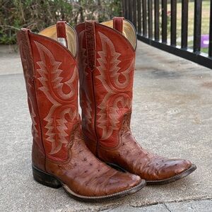 Rios of Mercedes Brown Western real Ostrich Heeled Boots